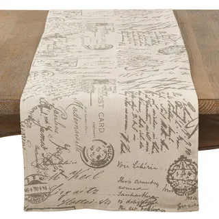 SARO LIFESTYLE Vintage Script Print Design Tischläufer, Natur, 16" x 72"