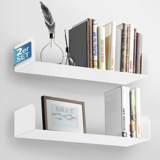 FineLane Wandregal - modernes Design - Bücherregal, Wandregal für Büro, Wohnzimmer, Küche & Bad - fixierbar ohne Bohren (Weiß)