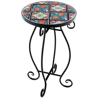 COSTWAY Gartentisch, Mosaiktisch rund aus Metall & Keramik, ∅30x50cm bunt