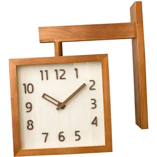 Doppelseitige, Geräuschlose Quadratische Wanduhr Mit Holzspiegel Für Wohnzimmer Und Ecke, 230 X 230 X 345 Mm