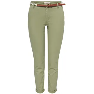 ONLY Damen Chino Hose ONLBiana Cotton Belt Stoffhose mit Gürtel schmales Bein 15218519 Aloe 34/32 - 34W / 32L