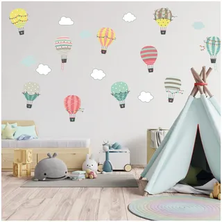 yabaduu Wandsticker personalisiert Sticker Aquarell Tiere mit Name Wandtattoo für Kinderzimmer Babyzimmer Spielzimmer Mädchen Junge Y037 (Nr. 20 Heißluftballon, Ohne Wunschname)