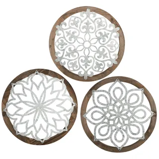 Vintage-wanddeko Aus Holz – 3er-pack Handgefertigte Runde Skulpturen – Hängender Schnitzschmuck