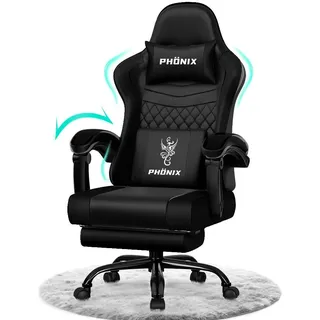 Adormii Gaming Stuhl, Ergonomischer Gaming Sessel, Schreibtischstuhl, Gamingstuhl mit Fußstütze, verstellbare Rückenlehne, Gaming stuhl 150 kg - Schwarz
