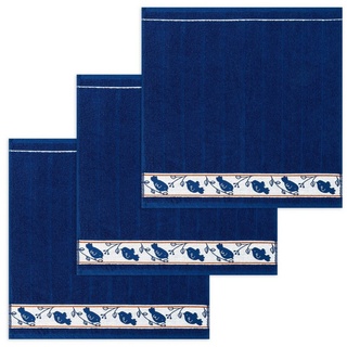 Kracht Geschirrtuch Piepmatz, (Set, 3-tlg., Set), 3er Pack Frottee Küchenhandtücher (3 Stück) ca.50x50cm Baumwolle blau