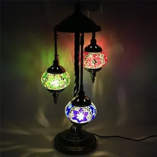 Türkische Stehlampe mit 3 bunten Mosaik-Glaskugeln – Orientalische Dekolampe für stimmungsvolles Licht - Bunt