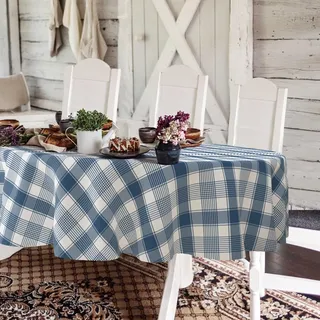 Yighty Buffalo Plaid ovale Tischdecke 152,4 x 213,3 cm, blau-weiß, rustikal im Landhausstil. Wasserdicht, Polyester, ideal für Bauernhaus, Küche, drinnen & draußen, Partys und Picknicks