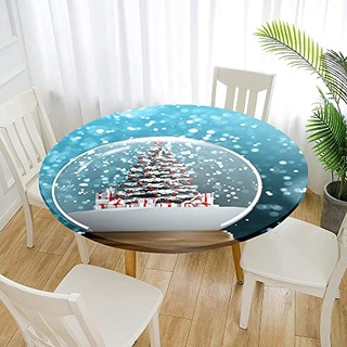 Morbuy Rund Tischdecke Elastisch, Lotuseffekt Abwischbar Rund Tischdecken Weihnachten Tischtuch für Küchen Garten Outdoor (Für Tisch 50-60 cm,Weihnachtsbälle)