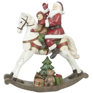Clayre & Eef Figur Weihnachtsmann mit Kind auf  Schaukelpferd weiß
