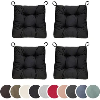 sleepling 4er Set Stuhlkissen 40 (vorne), 35 (hinten) x 38 x 7 cm, Sitzkissen für Stuhl & Bank mit Klettverschluss, 100% Polyester, Indoor & Outdoor, Made in EU, waschbar, Schwarz