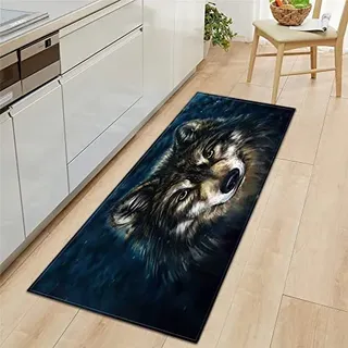 Morbuy Personalisierte Fußmatte Rutschfester Türvorleger mit 3D-Wolf-Druck, Schmutzfangmatte Waschbar Fussmatte Innen Badteppiche (40x60cm,König des Wolfes)