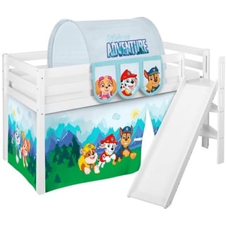 Lilokids Kinderbett Hochbett JELLE mit schräger Rutsche & Vorhang PAW PATROL BLAU Spielbett 190x90cm