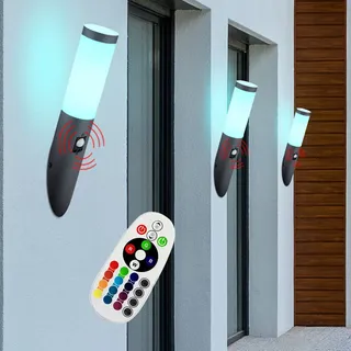 3x RGB LED Wand Lampen FERNBEDIENUNG Außen Hof Leuchten dimmbar BEWEGUNGSMELDER