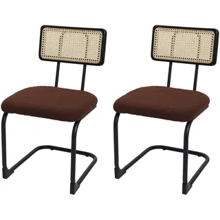 Mendler 2er-Set Freischwinger-Stuhl HWC-K88 Holz - Stoff/Textil braun | Stuhl, Lehnstuhl, Rattan, Metall, Bouclé
