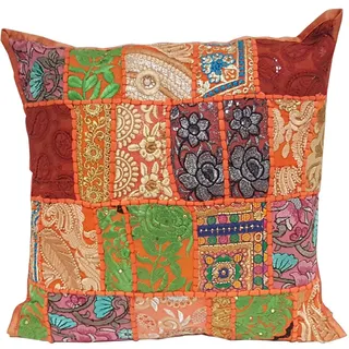 Casa Moro Orientalisches Patchwork Kissen MAR Bunt 40x40 cm mit Füllung Stickerei & Pailletten Boho Chic Deko-Kissen Couchkissen Sofa-Kissen & Geschenk-Idee Ostern Muttertag MA8803