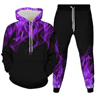 doyouwantmore Herren Trainingsanzug Set Flamme 3D gedruckte Hoodies und Jogginghosen Jogginghose 2 Stück Set Hip Hop Casual Sport Anzug - XL
