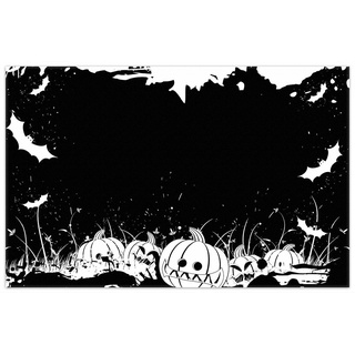 Teppich Halloween - Kürbisse und Fledermäuse in schwarz-weiß, Comic Stil, Wallario, rechteckig, rutschfest