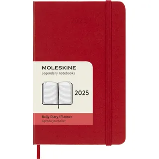 Moleskine 12 Monate Tageskalender 2025, Pocket/A6, 1 Tag = 1 Seite, Fester Einband, Scharlachrot