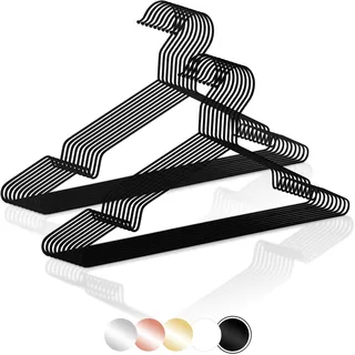 ROW&LINE® – Kleiderbügel Metall (42 cm) – 20 Stück (schwarz matt) – platzsparende Kleiderbügel für Erwachsene – belastbar mit Schwerer Kleidung – Bügel für Ordnung & einheitliche Optik