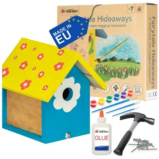 Ita DIY Vogelhaus Flyway zum Zusammenbauen und Bemalen, Holz Bastelset für Kinder ab 7 Jahren, mit Hammer, Farben, 3 Pinseln & Schleifpapier, FSC®-zertifiziertes Vogelhäuschen Set