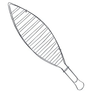 Fischbräter 41,5x10cm Fischgriller Fischzange Grillkorb Grillwender Fischhalter Grillaufsatz mit Holzgriff Stahl verchromt
