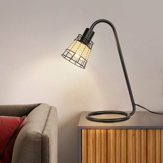 Depuley Nachttischlampe Schreibtischlampe Vintage mit Gewebtem Lampenschirm, Rattan Bambus Tischleuchte Schwarz Landhausstil, Deko Tischlampe mit E...