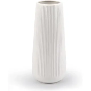 Keramische Vase Weiß Modern Dekorativ Mit Rillen Klein Für Blumen Pampasgras