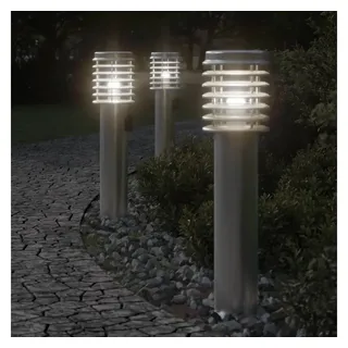 furnicato Stehlampe Wegeleuchten mit Steckdose 60 cm Silbern, Pollerleuchte mit integrierter Steckdose für deinen Gartenbereich silberfarben