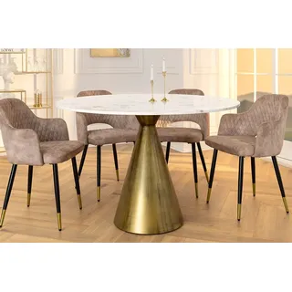 riess-ambiente Esstisch ELEGANCIA 100cm messing / weiß · runder Bistrotisch mit Marmor-Platte (Einzelartikel, 1-St), Säulenfuß aus Eisen · Küchentisch · handmade · Modern Design weiß