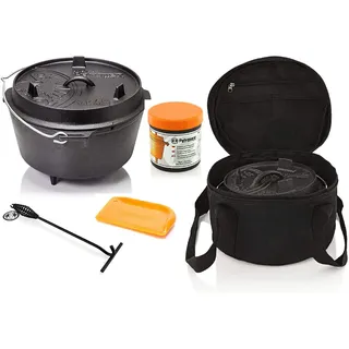 Petromax Feuertopf Starterset ft3 (Dutch Oven mit Standfüssen) inkl. Deckelheber + Tasche + Pflegepaste + Schaber