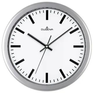 DUGENA 4460646 Wanduhr Uhr lautlos Kunststoff Analog silber - Weiß/Schwarz