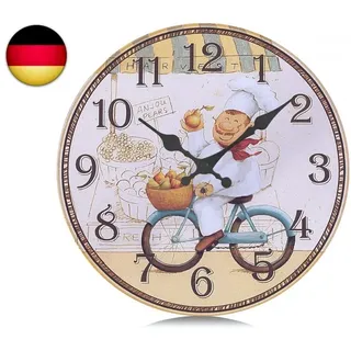 Lafocuse 30cm Küche Wanduhr Holz Lautlos, Vintage Küchenuhr Gelb Ohne T