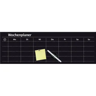 Glas-Magnetboard - Wochenplaner schwarz, 75 x 25 cm
