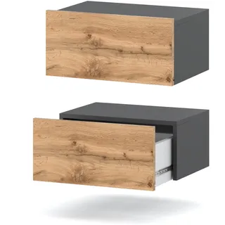 MRBLS Nachttisch Wandmontage 2er Set - Nachttischschrank Hängend - Modernes Design Wandschublade - Nachttisch Wand –Nachtschrank - Wandregal Mit Schublade (Grau Matt - Wotan) – 45 x 19 x 32 cm (B/H/T)