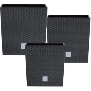botle Set 3X Pflanztöpfe Blumentopf Einsatz Rattan Trapez H 17+20+22 cm Anthrazit mit Pflanzeinsatz Quadrat