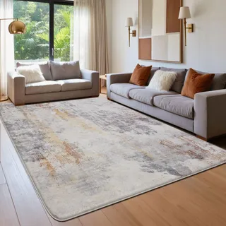 Calore Teppich Wohnzimmer, Moderne abstrakte Teppich Schlafzimmer, rutschfeste Weicher Kurzflor, für Schlafzimmer Wohnzimmer Esszimmer (Abstraktes Grau, 120 x 160 cm)