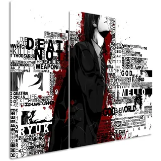 Leinwandbild 3 teilig Death_Note_Typography_3x90x40cm (Gesamt 120x90cm) _Ausführung schöner Kunstdruck auf echter Leinwand als Wandbild auf Keilrahmen