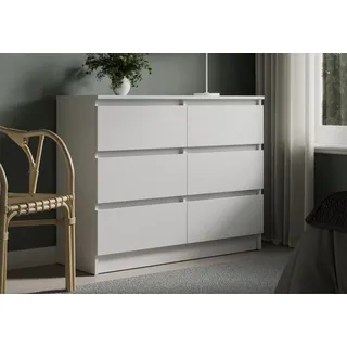 Home Collective Kommode mit 6 Schubladen 95, 120, 140, 160 cm breit Holz Schrank (Highboard Anrichte Schlafzimmer Wohnzimmer Flur Büro Organizer), Kommode 95 cm breit Kommode Sideboard, Weiß weiß 95 cm x 78 cm x 35 cm
