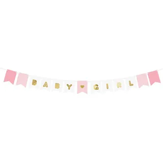 partydeco Wimpelkette, Girlande Banner Baby Girl 15x175cm weiß / rosa rosa