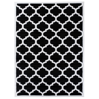 Designteppich Modern Teppich Geometrische Muster schwarz weiß - Kurzflor, Mazovia, 140 x 200 cm, Geeignet für Fußbodenheizung, Höhe 7 mm, Kurzflor schwarz|weiß 140 x 200 cm