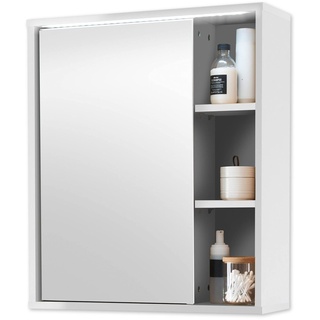Stella Trading Spiegelschrank Bad mit LED-Beleuchtung in Weiß - Badezimmerspiegel Schrank mit viel Stauraum - 60 x 70 x 20 cm (B/H/T)
