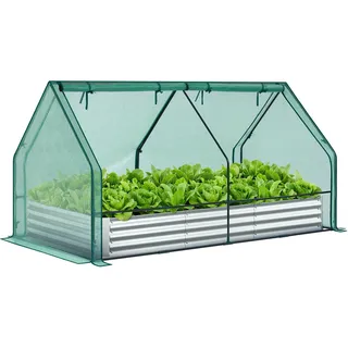Ohuhu 3-in-1 Metall Hochbeet mit Gewächshaus 240x120x30 cm, Verzinkter Stahl Pflanzkasten Frühbeet Set mit 4-türigem Foliengewächshaus, Hochbeet-kit für Garten Balkon Gemüse Kräuter Anbau