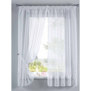 Gardinenbox Gardine, Stangendurchzug (2 St), transparent, Voile, PUNKT Stickerei Gardinen Set 2 Tlg. Raffhalter Tunneldurchzug Gardinen grün