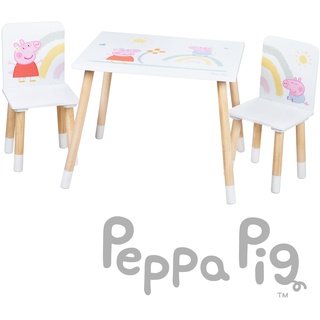 roba Kindersitzgruppe Peppa Pig - 2 Kinderstühle & 1 Tisch für Kinder - Sitzgarnitur mit rosa Zeichentrick Motiv - Holz weiß / natur - ab 18 Monaten...