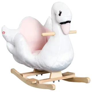 HOMCOM Schaukeltier Schaukelpferd mit Musik, 57 cm Baby Schaukel aus weichem Plüsch Schaukelspielzeug Spielzeug Wippe für Baby Kinder Kleinkinder ab 18 Monate Holz