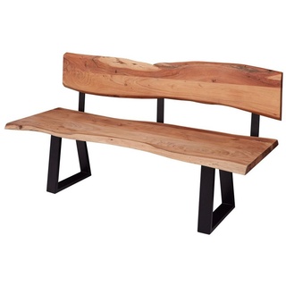 möbelando Sitzbank Esszimmerbank GAYA 160x83,5x60 cm Akazie Massivhol, Esszimmerbank GAYA 160x83,5x60 cm Akazie Massivholz Bank mit Baumkante, Sitzbank Holzbank mit Lehne, Küchenbank Essbank Holz Landhausstil, Baumstamm Küchensitzbank 3 Sitzer Massiv braun