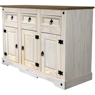 Sam Sideboard Kommode 132 x 84 x 44 cm Pinienholz weiß hongifarben lasiert MEXICO