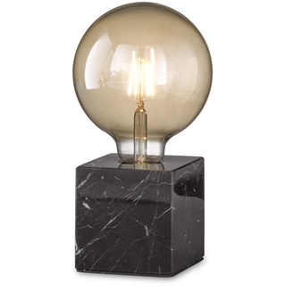 loxomo - Marmor-Würfel Tischleuchte, 9 x 9 x 9 cm, Marmor Tischlampe E27, Hue- und LED-Leuchtmittel kompatibel bis max.60W, Schwarz marmoriert, ohne Leuchtmittel