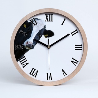Tulup Holzuhr Wanduhr ⌀ 25cm Uhr Holz Stille Uhren Modern Runde Dekoration Schwarze Uhrzeiger - Kuh