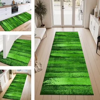 ZESEWU Teppich Läufer Flur Küche rutschfest Grün 50X250CM Vintage Teppichläufer Kücheläufer Lang Waschbar Meterware Küchenteppich Flurteppich Läufer für Wohnraum Schlafzimmer Kinderzimmer Flurläufer